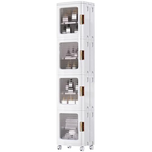 VECELO 4-Tier Narrow Storage Cabinet with Wheels, White