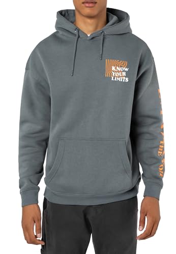 Sublevel Sudadera con capucha de gran tamaño con estampado trasero llamativo, ropa de calle moderna para hombres, hombres y niños, gris, L
