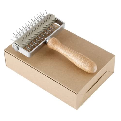 Rolo de aço inoxidável para pizza, rolo de massa de pizza (com cabo de madeira), perfurador de pizza