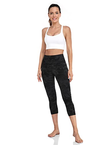 Heynuts High Waisted Yoga Capris Leggings For Women, Buttery Soft Workout Cropped Pants Compression 3/4 Leggings 21'' Camo Grey L(12) #TOP2