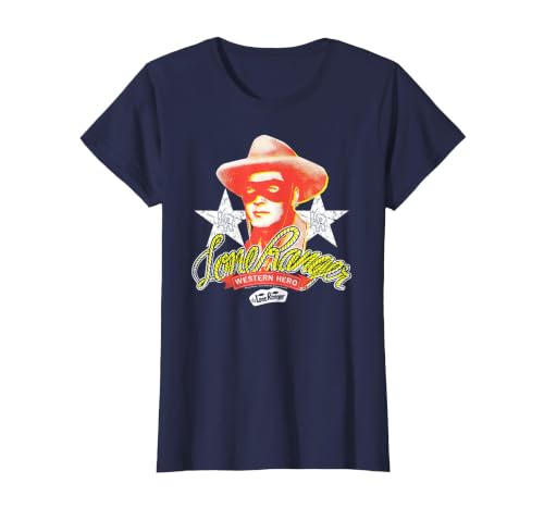 The Lone Ranger Vintage Western Hero Portrait T-Shirt, Women, Navy Blue, Small