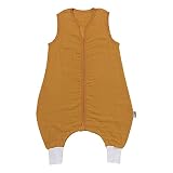 schlummersack Baby Schlafsack mit Füßen Sommer 0.5 Tog 80 cm dünn Bambus-Musselin Safran | Schlafsack mit Beinen ungefüttert für eine Körpergröße von 80-90cm | Schlafsack Baby Sommer
