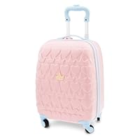 Disney Store Official Pink Princesses Suitcase, 46x30x20cm, Luggage for Kids, with Telescopic Handle and Multi-Directional Wheels, Features Heart and Crown Pattern