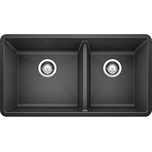BLANCO 441128 Precis Silgranit 60/40 Double Bowl Undermount Kitchen Sink, 33", Anthracite