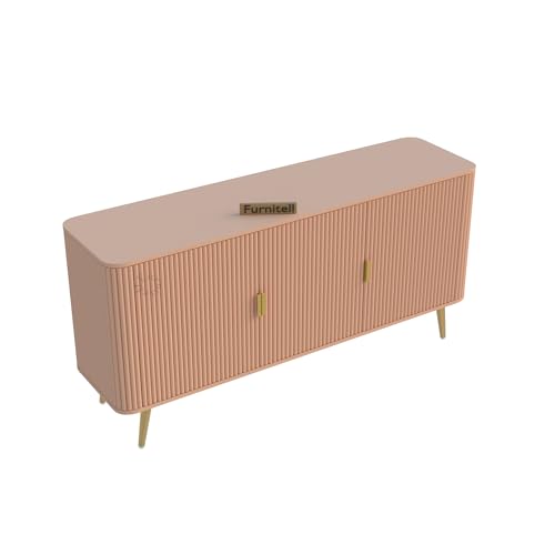 Image of Wooden Sideboard Cabinet for Living Room | Side Board Crockery Cabinet with 3 Doors Storage for Dining, Drawing and Home Office | HDMR Premium Wood & Iron, Taupe