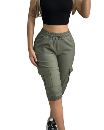 Capri Pants for Women Casual Summer Cotton Linen Elastic Waist Cargo Pant Cropped Sweatpants with Pockets 2025 New