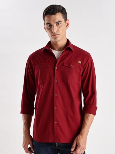 Image of Adro Cargo Shirt for Men with Double Pocket | 100% Cotton | Full Sleeve | Regular Fit