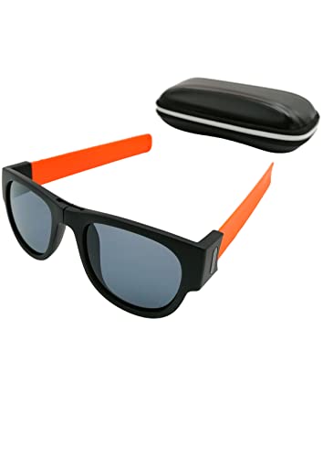 FOREVER1 – Slap Sunglasses (Orange) Novelty Foldable Sunglasses, Snap to Your Wrist or Bag, Slap Roll and Clip on Bracelet Sunglasses for Men, Women and Kids, UV 400 Protection. Packed in Nice Case.