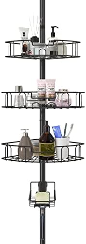 YeYeBest Rustproof Shower Caddy Corner for Bathroom, Bathtub Storage Organizer with 4 Adjustable Baskets, 39-125 Inch Shower Corner Caddy with Tension Pole for Shampoo Accessories, Black