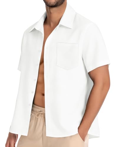 Image of Men Hawaiian Shirt Short Sleeve Summer Beach Button Down Shirts with Pocket