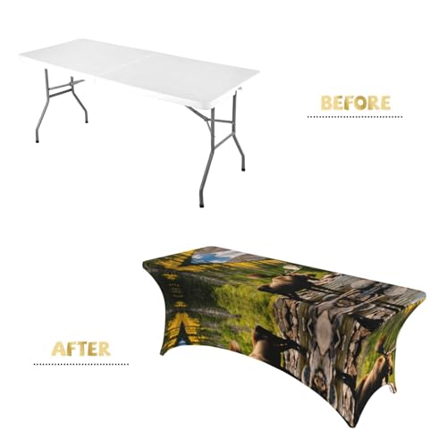 Housse de table rectangulaire 1m80 EdWal en élasthanne imprimé cerf