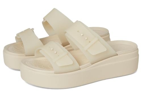 Crocs Women's Brooklyn Buckle Low Wedge Sandstone 9 Medium