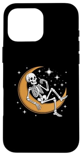 Skeleton on Crescent Moon Spooky Gothic Stars Sky Art �X�}�z�P�[�X iPhone 16 Pro Max �p