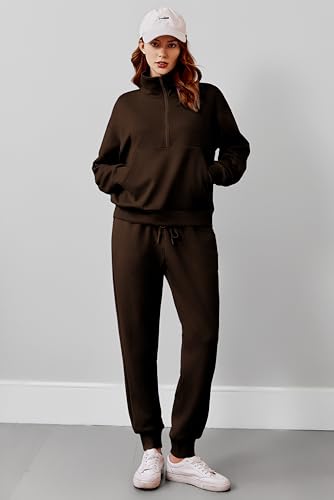 Image of PINSPARK 2 Piece Sets for Women Long Sleeve Half Zip Tracksuit Jogger Sets | 2026 Fall Travel Outfits Lounge Set, Lightweight Soft Air Layer Fabric, Kangaroo Pocket Sweatshirt, Drawstring Joggers Pants