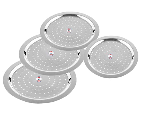 Image of KC Steel Hole Lid Cover Set, Stainless Steel Jali Plate for Utensils, Milk Cover Plate, Multipurpose Kitchen Essential, Set of 4