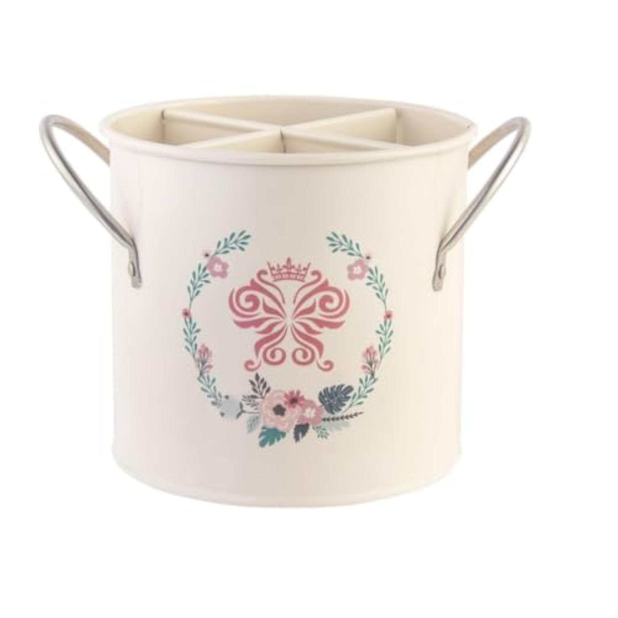 Utensil Holder with Removable Divider, Galvanized Iron Organizer