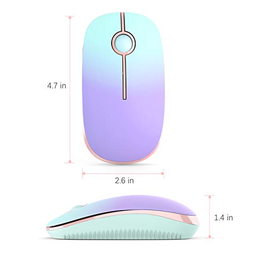 Image of Wireless Mouse, Vssoplor 2.4G Slim Portable Computer Mice with Nano Receiver for Notebook, PC, Laptop, Computer (Mint Green to Purple)