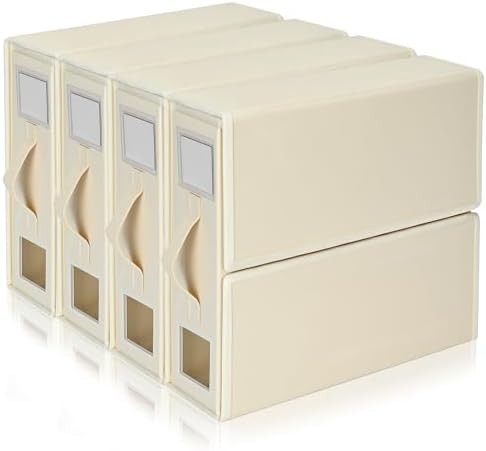 Boic 4 Stück Linen Bed Sheet Organiser Box, Faltbarer Bettwäsche Organizer Mit Sichtfenster Und Etikett, Bettwäsche Schubladen Aufbewahrungstasche Für Bettlaken Und Kleidung (Beige