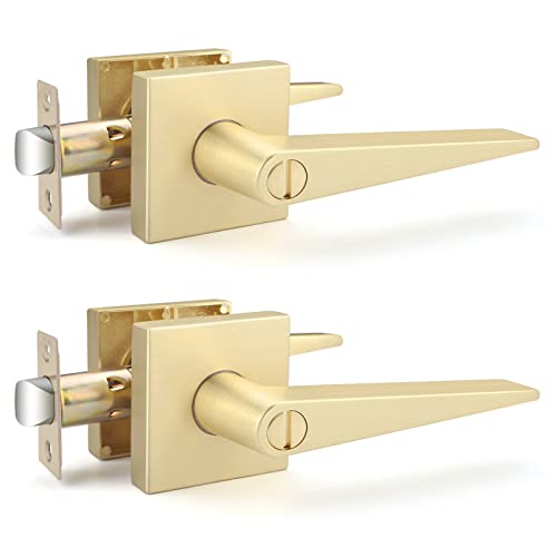 Ehomeware 2 Pack Gold Door Knobs, Bedroom Bathroom Interior Door Handles Satin Brass Finish, Privacy Door Lever Without Keys #TOP15