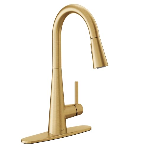 Moen 7864BG Sleek One Handle High Arc Pulldown Modern Kitchen Faucet Featuring Power Boost, Brushed Gold by Moen - Used condition - CA$234.33