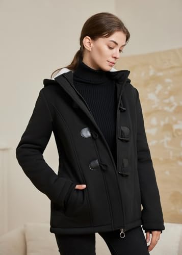 JiangWu Women's Fashion Sherpa Fleece Thickened Horn Button Hooded Jacket Winter Warm Slim Coat2