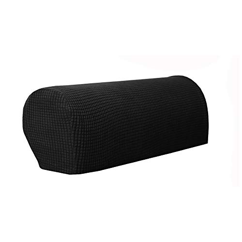Jacalee Spandex Stretch Fabric Armrest Covers Anti-Slip Furniture Protector Sofa Armchair Slipcovers for Recliner Sofa Set of 2 (Black)