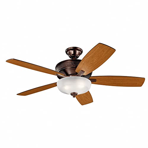 Kichler Monarch 52 Inch 5 Blade 3 Light LED Ceiling Fan in an Oil Brushed Bronze finish with Reversible Blades and Satin Etched Glass Shade, (52" Dia x 19" H), 339413OBB thumbnail 5