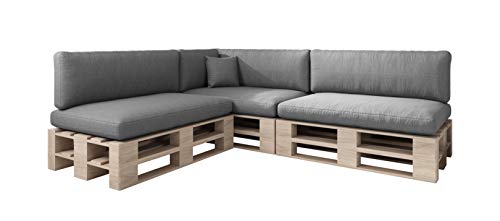 sunnypillow Palettenkissen Outdoor, wasserdicht, UV-lichtecht - 8er Set - Palettenauflage für Palettensofa für Haus, Garten - Palettenpolster für Palettenmöbel - Rückenkissen & Sitzkissen Grau