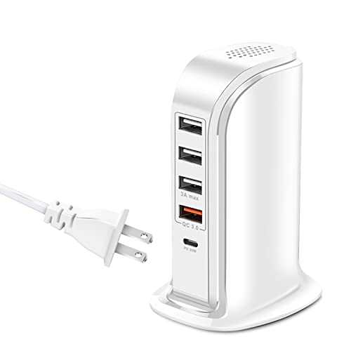 USB急速充電器 タワー式 USB-C【PD20ＷのTYPE-C+QC3.0のUSB-A+3AのUSB*3/5ポート/急速充電対応/出力自動判別】USBコンセント TOWER AC アダプター デスクトップ スマートフォン スマホ充電器 電源タップ USBチャージャー iPhone13/iPhone12など対応