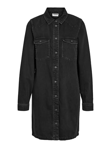 Noisy May Damen Nmnew Signe L/S Denim Dress Vi001Bl Noos, Black Denim, L EU