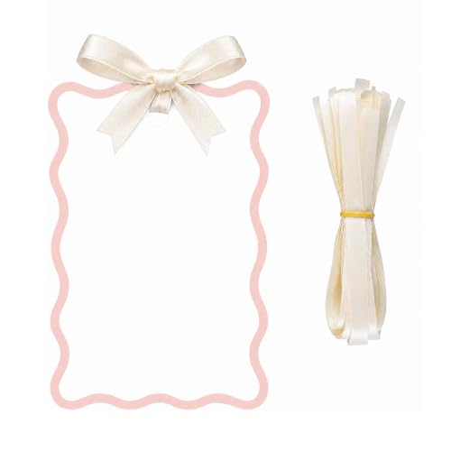 G2PLUS 50Pcs Name Place Cards - Baby Pink Scalloped Wedding Place Cards with Ribbon Blank Gift Tags with Ivory Ribbon for Wedding Favors Party Favors & Dinner Table Setting Supplies
