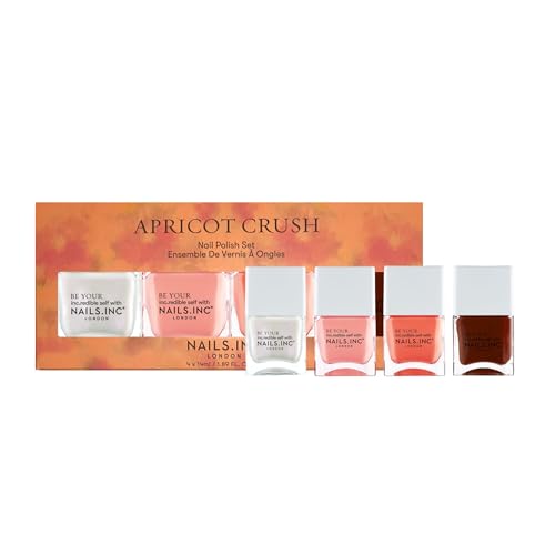 Nails Inc Apricot Crush Nail Polish Set, Multicolor, Glossy, No Chip, Long Lasting, Quick Dry, Air Dry, Professional Manicures & Pedicures, Fingernails & Toenails, Vegan Nail Polish Quad, 4 Piece Set
