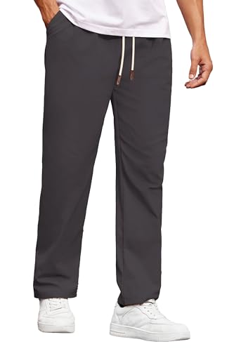 COOFANDY Men's Casual Pants Elastic Waist Drawstring Pant Relaxed Fit Twill Trousers with Pockets Dark Gray XX-Large