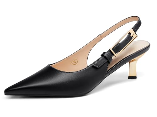 Image of Coutgo Womens Slingback Kitten Heels Closed Pointed Toe Pumps Buckle Strap Wedding Party Dress Shoes