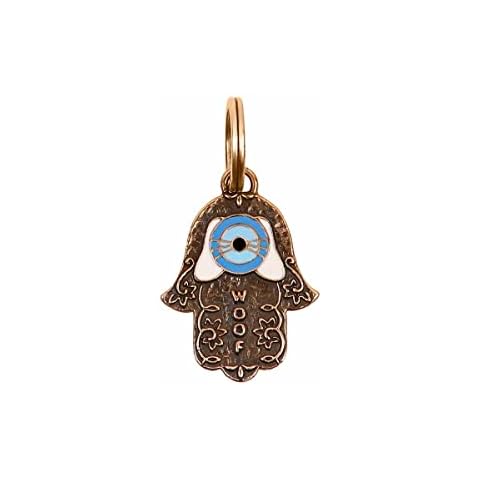 Karma and Luck - Protected Freedom - Antique Bronze Enamel Gorgeous Evil Eye Hamsa Large Dog Tag - Pet ID Tags for Collars and Harness - Dog Tags - Protect Your Pet Cover