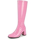 AYZAL Women’s Ladies Fancy Dress 1960'S 70'S Knee high Go Go Boots Retro Block Heel Girls boots (Pink, UK Footwear Size System, Adult, Women, Numeric, Medium, 5)