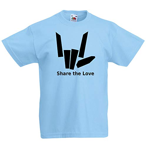 Doodleman Share The Love T-shirt voor kinderen, uniseks, Sharer Logo Top, Lichtblauw, 7-8 jaar