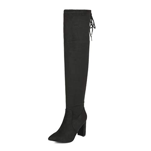 DREAM PAIRS Women's Black Thigh High Chunky Heel Stretch Over The Knee Boots Size 8 B(M) US Natasha-1