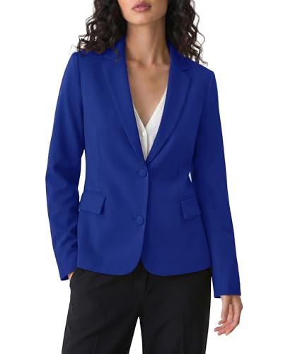 luvamia Women's Long Sleeve Formal Notch Lapel Button Down Blazer Pockets Jacket Women's Jackets Lapis Blue with Striped Lining Size XL (Size 16- Size 18)