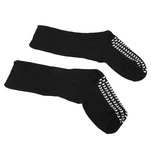 Wide Knitted Socks Stretch Non Binding Socks with Grips for Men Women Black Applicable for Leisure Exercise (S M)