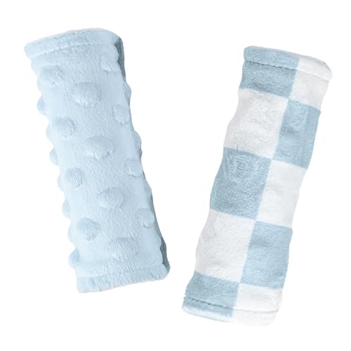 Image of Carseat Strap Covers for Babies, Ultra Soft Double-Sided Use Shoulder Covers, 2 Pack Infant Seat Belt Covers for Car Seats /Strollers /High Chairs, for Baby Toddler Infant Boy Girl, Blue Checkered
