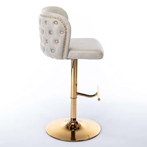 Set de 2 Butacos Deolme de Cuero con Giro 360°, Ajustable en Altura, Piernas de Metal Dorado, Tapizado Beige Crema miniatura 6