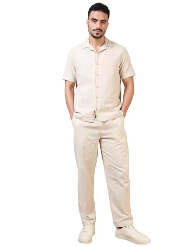 Image of StitchX Men's Airport Look Textured Seersucker Resort Cotton Shirt & Trouser Co-Ord Set S-2XL