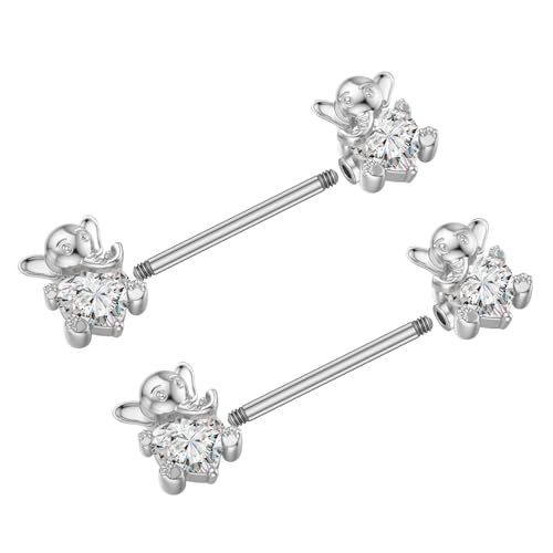 Niaspi 14G Baby Elephant Nipple Rings For Women Surgical Steel Clear Cz Diamond Animals Nipple Studs Straight Bar Barbell Nipplerings Body Piercing Jewelry thumb #4