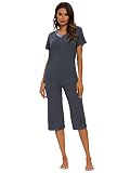 TIKTIK Womens Bamboo V-Neck Pajama Set Comfy Sleepwear Top with Capri Pants Pjs Petite Plus Size S-4