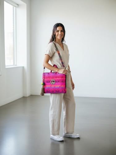 Image of The House of tara Office Laptop Bag for Women 13.3 And 15.6 Inch | Ideal For Office & Travel | Multicolour Embellished Handloom Fabric | MacBook Messenger Business Bag for ladies