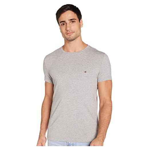 Tommy Hilfiger - Tommy Hilfiger herr - herr t-shirt - herrkläder - designer t-shirts män - Core Stretch Slim CN T-Shirt, Grå (Cloud Htr 501), 3XL