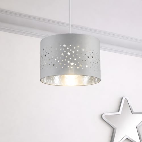 CGC Lighting Paralume per bambini, cameretta, sala giochi, design a stella, installazione semplice, non elettrico, paralumi (Grigio)