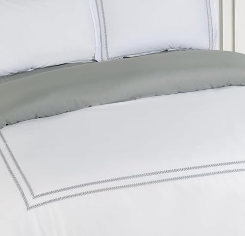 Majestic Giftware Madison Linen 4 Pcs Twin Size Bedding Set (BL56-T-4pcs) Riviera - Gray 400 TC Cotton Sateen Durable & Washable | 1 Fitted Sheet, 1 Duvet, 2 Pillowcases - Noble Collection