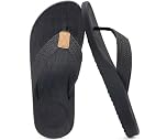 KuaiLu Mens Flip Flops Arch Support Comfortable Cushion Memory Foam Recovery Walking Waterproof Leather Thong Sandals Orthotic Plantar Fasciitis Summer Casual Beach Pool Slip on Slippers Black 8.5